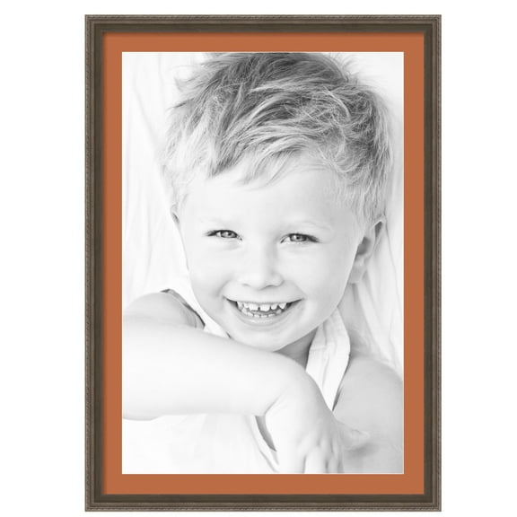 ArtToFrames 28x40" Matted Picture Frame with 24x36" Single Mat Photo Opening Framed in 1.50" Muted Silver with Gold Overtones and 2" Red Orange Mat (FWM-4626-28x40)
