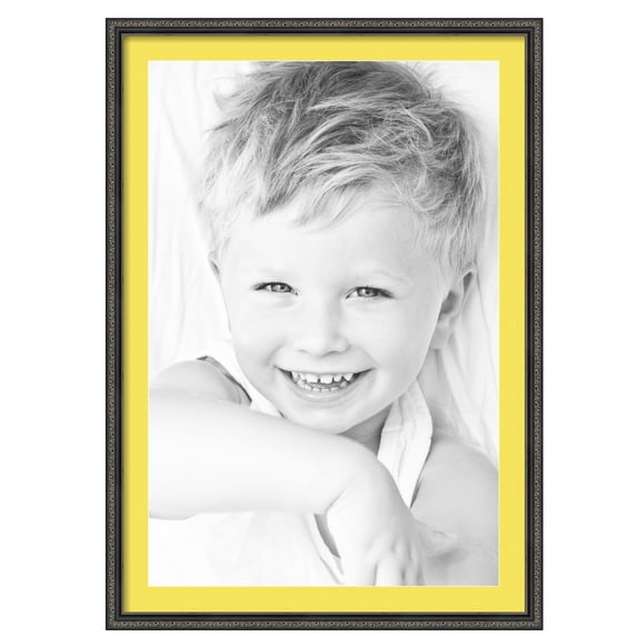 ArtToFrames 28x40" Matted Picture Frame with 24x36" Single Mat Photo Opening Framed in 1.25" Antique Black and 2" Canary Mat (FWM-5106-28x40)