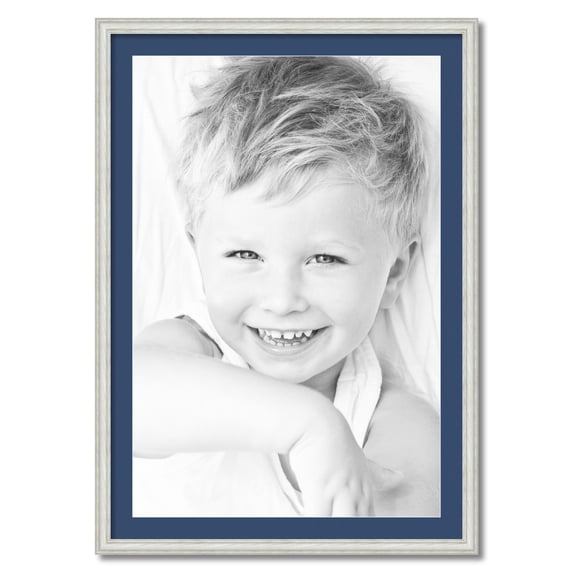 ArtToFrames 28x40 Matted Picture Frame with 24x36 Single Mat Photo Opening Framed in 1.25 Off White Wash on Ash and 2 Delft Blue Mat (FWM-4098-28x40)