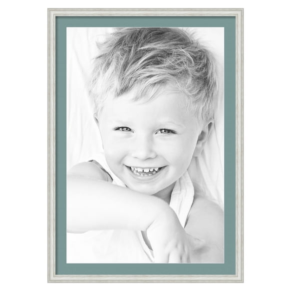 ArtToFrames 28x40" Matted Picture Frame with 24x36" Single Mat Photo Opening Framed in 1.25" Off White Wash on Ash and 2" Nile Green Mat (FWM-4098-28x40)