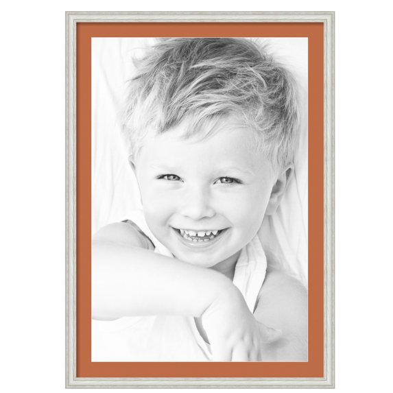 ArtToFrames 28x40" Matted Picture Frame with 24x36" Single Mat Photo Opening Framed in 1.25" Off White Wash on Ash and 2" Red Orange Mat (FWM-4098-28x40)
