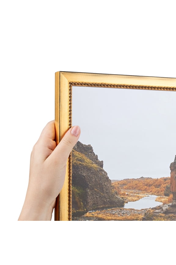 29" x 32" Gold Square with Beads Picture Frame, 29x32 inch Gold Wood Poster Frame (WOM-5020)