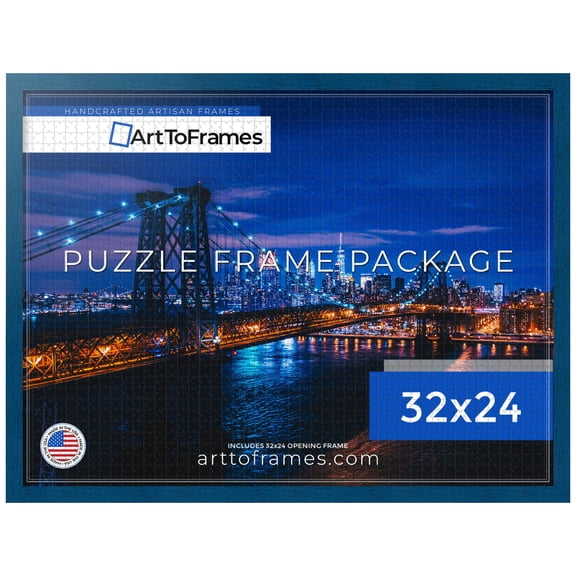ArtToFrames 32x24 Inch - 81.28x60.96 CM Blue Puzzle Frame for 1500 piece Puzzles.1.00 Inch Custom Wood Puzzle Frames, Blue - Comes with Economy Acrylic