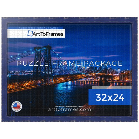 ArtToFrames 32x24 Inch - 81.28x60.96 CM Blue Puzzle Frame for 1500 piece Puzzles.1.50 Inch Custom Wood Puzzle Frames, Navy Blue - Comes with Economy Acrylic