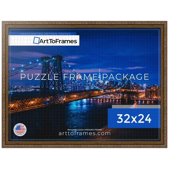 ArtToFrames 32x24 Inch - 81.28x60.96 CM Gold Puzzle Frame for 1500 piece Puzzles.1.40 Inch Custom Wood Puzzle Frames, Dark Gold - Comes with Economy Acrylic