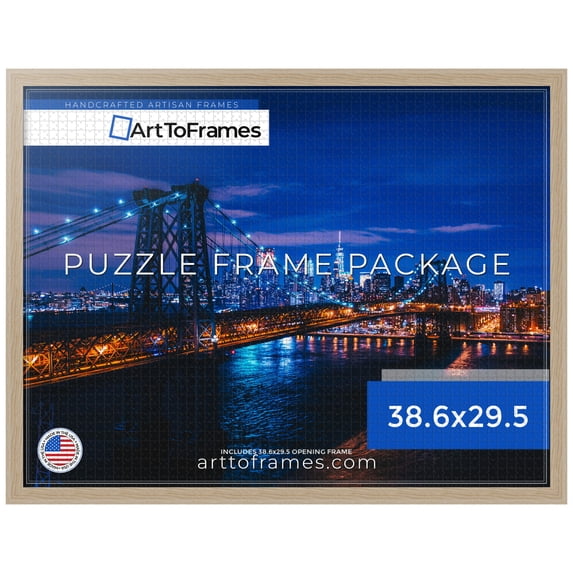 ArtToFrames 38.6x29.5 Inch - 98x75 CM Brown Puzzle Frame for 2000 piece Puzzles.1.25 Inch Custom MDF Puzzle Frames, Natural Oak - Comes with Economy Acrylic