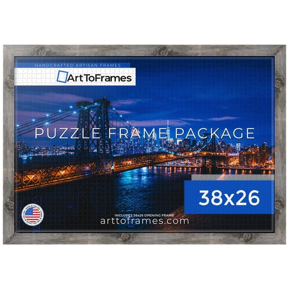 ArtToFrames 38x26 Inch - 97x66 CM Brown Puzzle Frame for 2000 piece Puzzles.1.50 Inch Custom MDF Puzzle Frames, Winter White Barnwood 1.5 Inch - Comes with Economy Acrylic