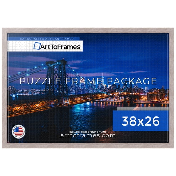 ArtToFrames 38x26 Inch - 97x66 CM Brown Puzzle Frame for 2000 piece Puzzles.1.25 Inch Custom MDF Puzzle Frames, Gray Oak - Comes with Economy Acrylic