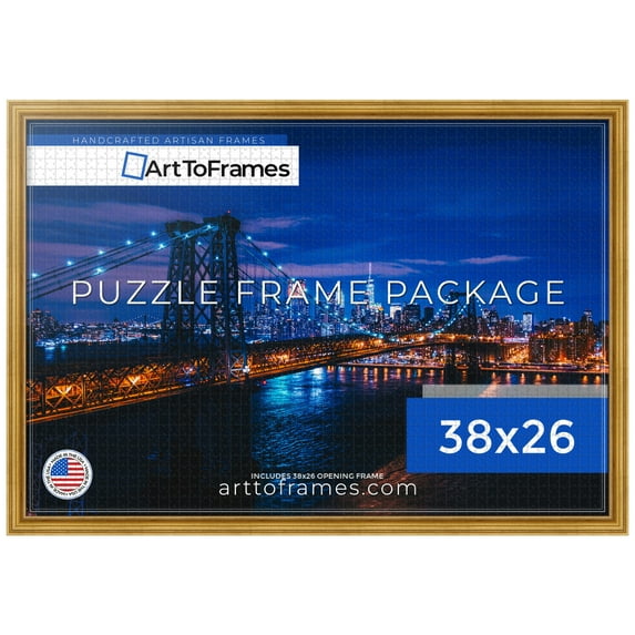 ArtToFrames 38x26 Inch - 97x66 CM Gold Puzzle Frame for 2000 piece Puzzles.1.28 Inch Custom Wood Puzzle Frames, Gold - Comes with Economy Acrylic