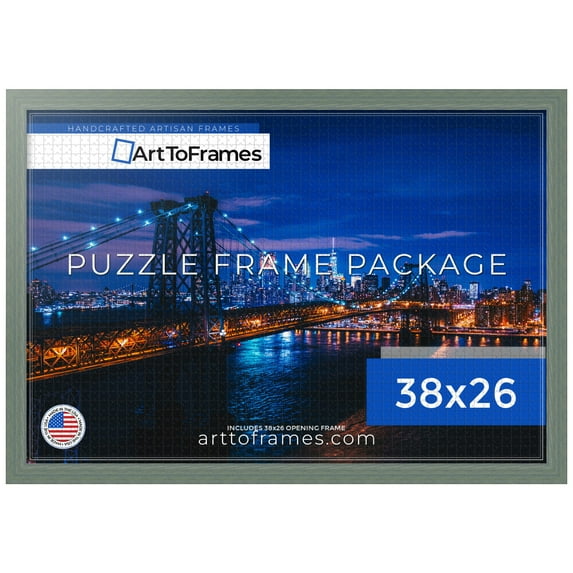 ArtToFrames 38x26 Inch - 97x66 CM Green Puzzle Frame for 2000 piece Puzzles.1.50 Inch Custom Wood Puzzle Frames, Green - Comes with Economy Acrylic