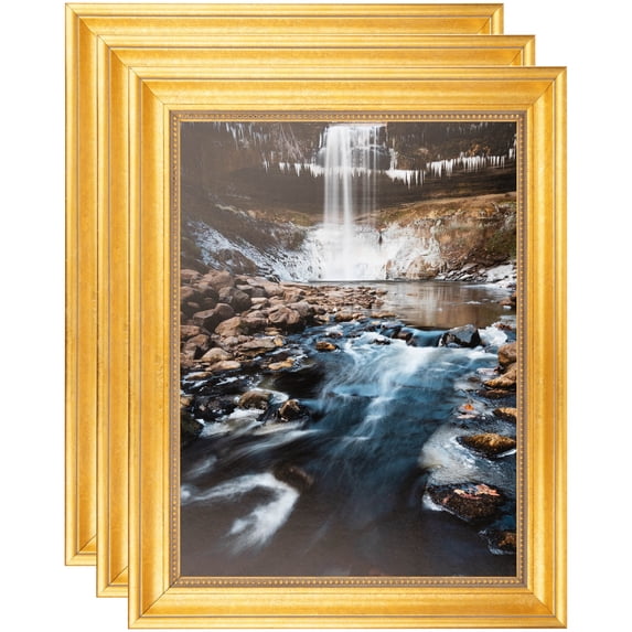 ArtToFrames 4" x 10" Antique Gold Picture Frame, 4x10 inch Gold Wood Poster Frame (WOM-2035), 3 Pack