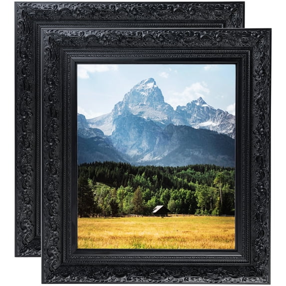 ArtToFrames 4" x 10" Majestic Black Picture Frame, 4x10 inch Black Wood Poster Frame (WOM-5120), 2 Pack