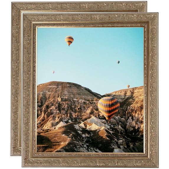 ArtToFrames 4" x 10" Ornate Silver with Bead Picture Frame, 4x10 inch Silver Wood Poster Frame (WOM-5076), 2 Pack