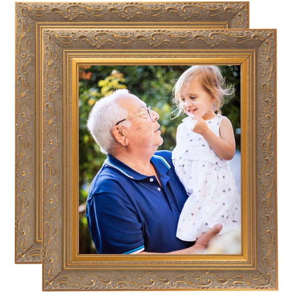 ArtToFrames 4" x 12" Majestic Gold Picture Frame, 4x12 inch Silver Wood Poster Frame (WOM-5122), 2 Pack