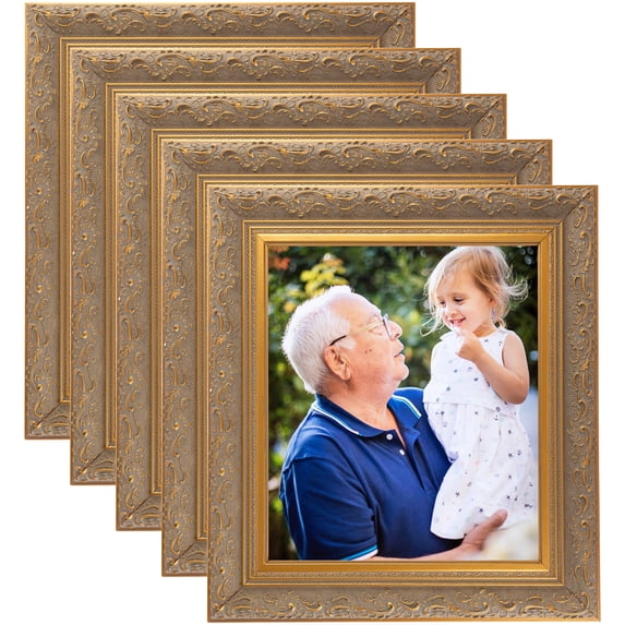 ArtToFrames 4" x 13" Majestic Gold Picture Frame, 4x13 inch Silver Wood Poster Frame (WOM-5122), 5 Pack