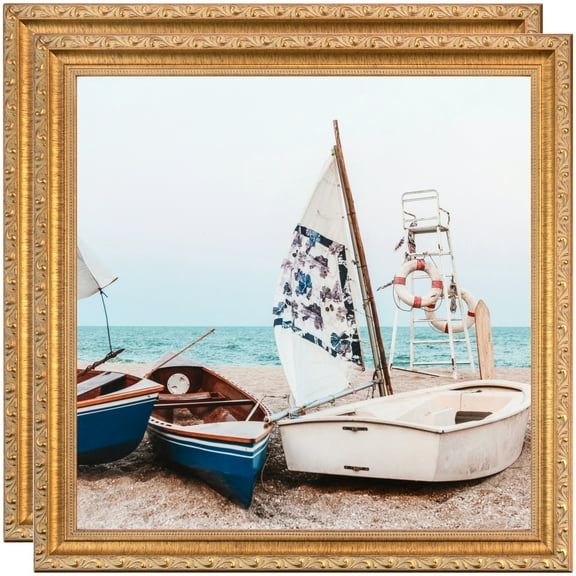 ArtToFrames 4" x 14" Gold with beads Picture Frame, 4x14 inch Gold Wood Poster Frame (WOM-4139), 2 Pack