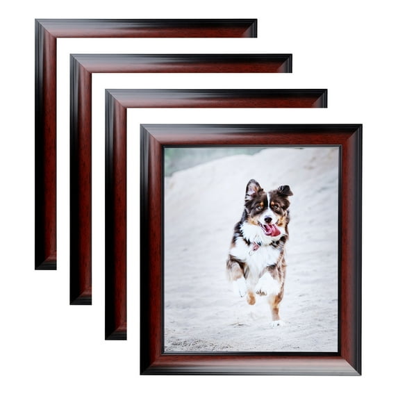 ArtToFrames 4" x 14" Honors Mahogany with Black Picture Frame, 4x14 inch Brown Wood Poster Frame (WOM-5154), 4 Pack