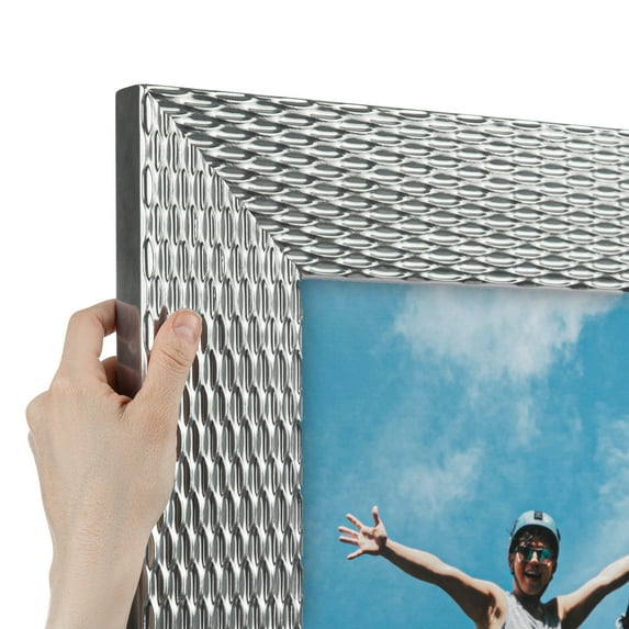 ArtToFrames 4" x 14" Steel Ripple Brushed Picture Frame, 4x14 inch Silver Wood Poster Frame (WOM-5269), Pack