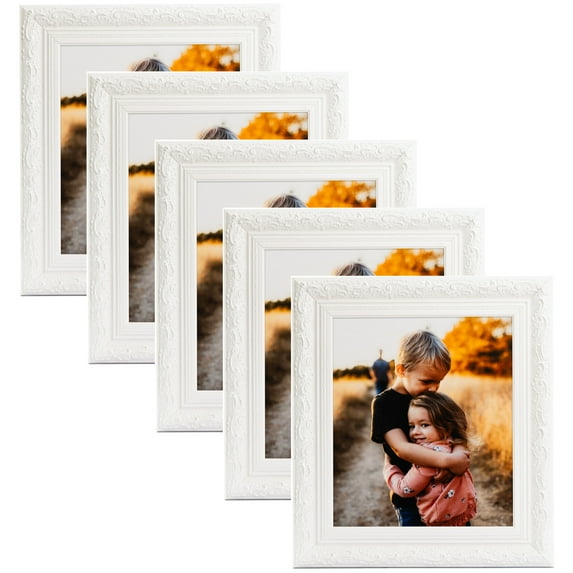 ArtToFrames 4" x 19" Majestic White Picture Frame, 4x19 inch Silver Wood Poster Frame (WOM-5198), 5 Pack