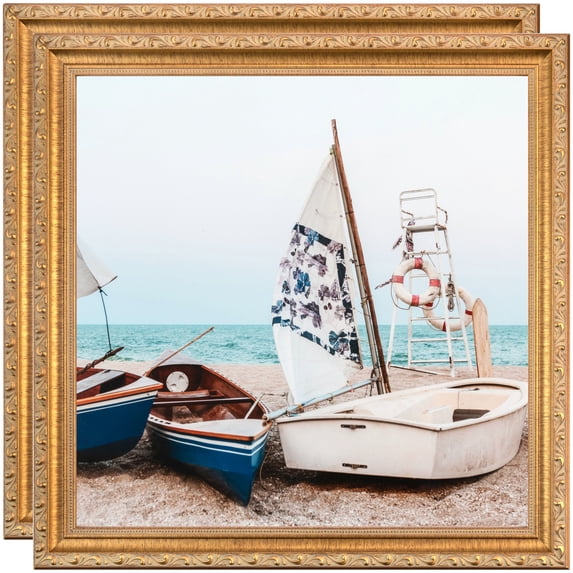 ArtToFrames 4" x 20" Gold with beads Picture Frame, 4x20 inch Gold Wood Poster Frame (WOM-4139), 2 Pack