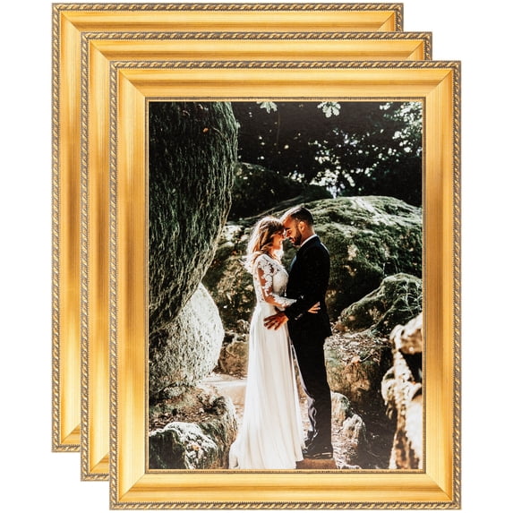 ArtToFrames 4" x 24" Muted Gold Picture Frame, 4x24 inch Gold Wood Poster Frame (WOM-4624), 3 Pack