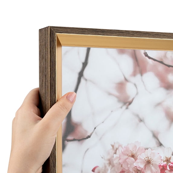 ArtToFrames 4" x 37" Gold And Stained Brown Picture Frame, 4x37 inch Gold Wood Poster Frame (WOM-4766)
