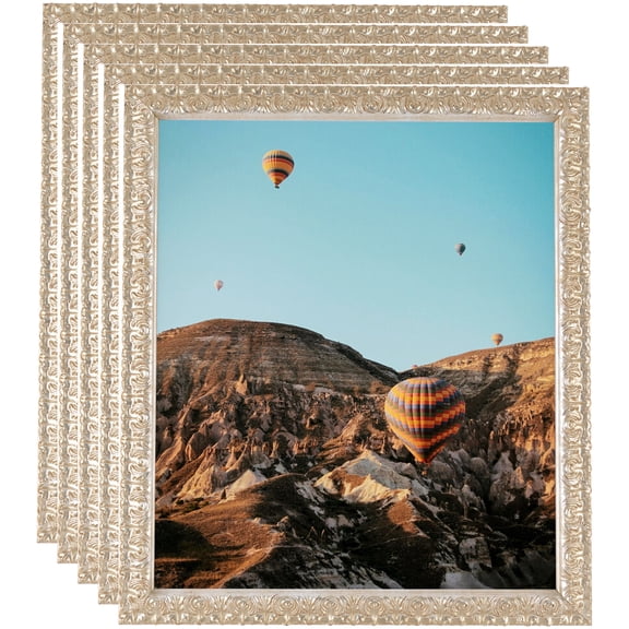 ArtToFrames 4" x 6" 1" wide - Silver Thin Picture Frame, 4x6 inch Silver Wood Poster Frame (WOM-4904), 5 Pack