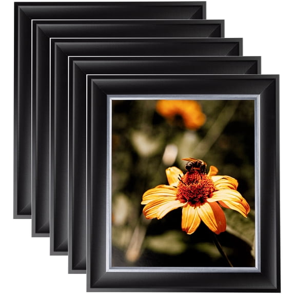 ArtToFrames 4" x 6" Black Velvet with Silver - 2 Picture Frame, 4x6 inch Black MDF Poster Frame (WOM-4693), 5 Pack