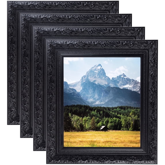 ArtToFrames 4" x 6" Majestic Black Picture Frame, 4x6 inch Black Wood Poster Frame (WOM-5120), 4 Pack