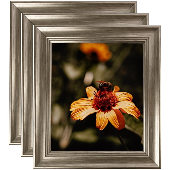 ArtToFrames 4" x 6" Silver Ridged Picture Frame, 4x6 inch Silver MDF Poster Frame (WOM-4445), 3 Pack