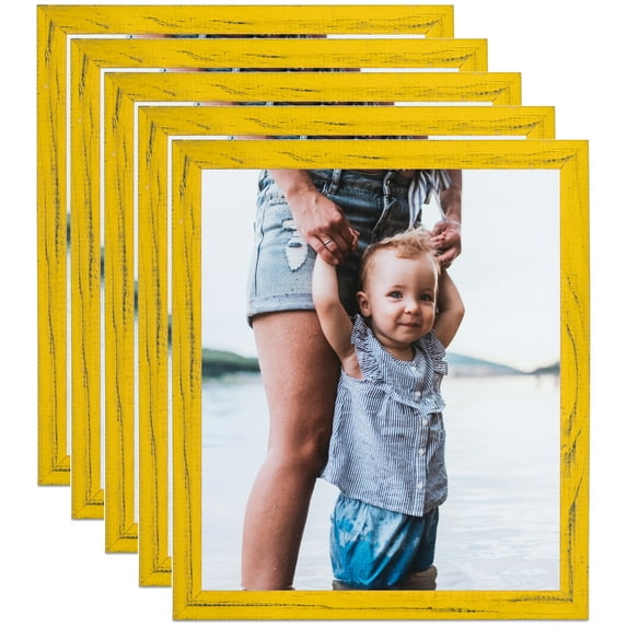 ArtToFrames 4" x 6" Yellow Picture Frame, 4x6 inch Yellow Wood Poster Frame (WOM-4747), 5 Pack
