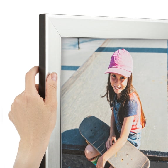 ArtToFrames 4" x 7" Metro Ice Silver Black Picture Frame, 4x7 inch Silver Wood Poster Frame (WOM-5247), Pack