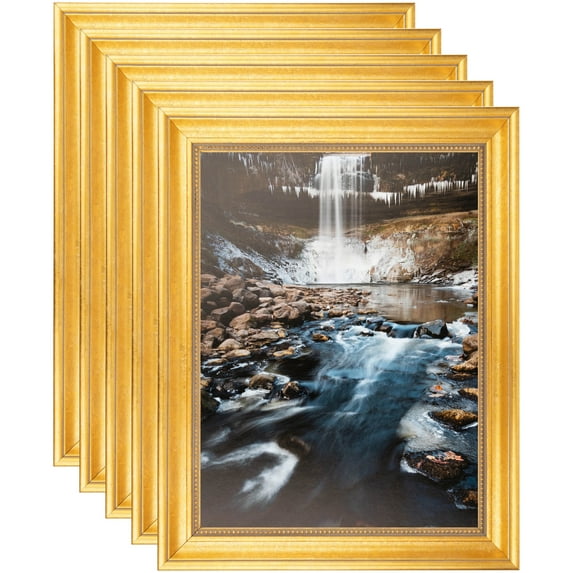 ArtToFrames 4" x 8" Antique Gold Picture Frame, 4x8 inch Gold Wood Poster Frame (WOM-2035), 5 Pack