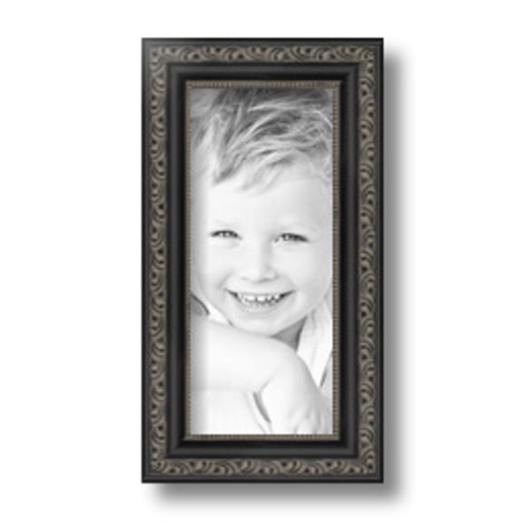 ArtToFrames 4" x 9" Antique Black Picture Frame, 4x9 inch Black Wood Poster Frame (WOM-5106)