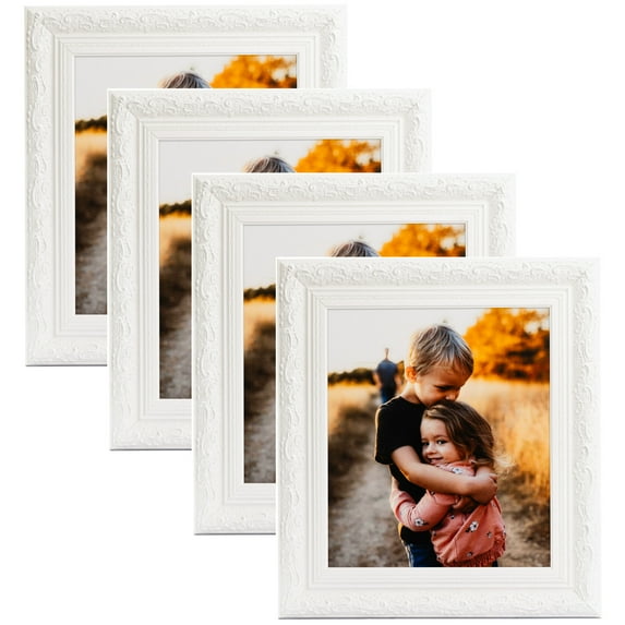 ArtToFrames 5" x 10" Majestic White Picture Frame, 5x10 inch Silver Wood Poster Frame (WOM-5198), 4 Pack