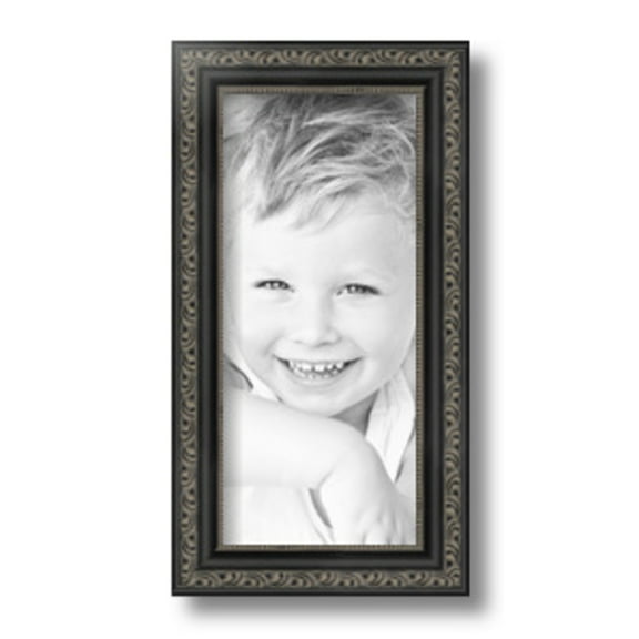 ArtToFrames 5" x 11" Antique Black Picture Frame, 5x11 inch Black Wood Poster Frame (WOM-5106)