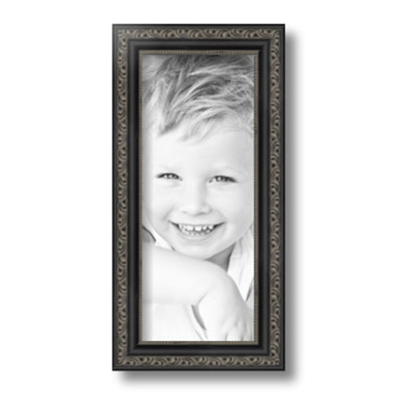ArtToFrames 5" x 12" Antique Black Picture Frame, 5x12 inch Black Wood Poster Frame (WOM-5106)