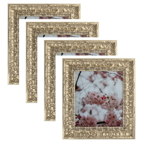 ArtToFrames 5" x 5" Antique Floral Silver Picture Frame, 5x5 inch Multi Wood Poster Frame (WOM-5168), 4 Pack