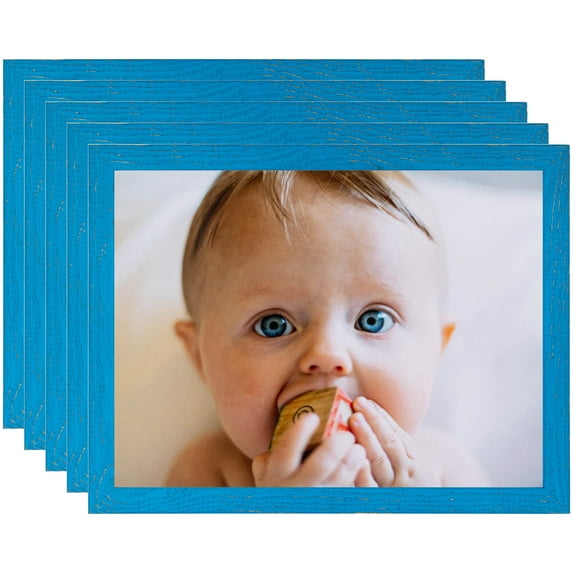 ArtToFrames 5" x 5" Bright Blue Picture Frame, 5x5 inch Blue Wood Poster Frame (WOM-4751), 5 Pack