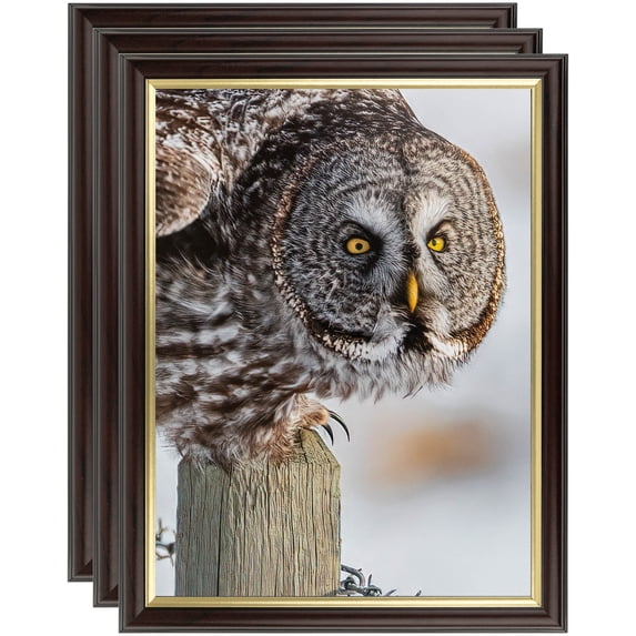 ArtToFrames 5" x 5" Mahogany and Gold Slope Picture Frame, 5x5 inch Brown MDF Poster Frame (WOM-4447), 3 Pack