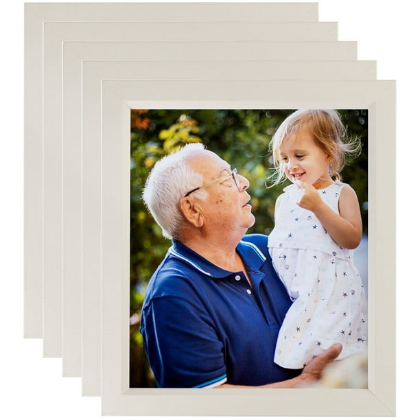 ArtToFrames 5" x 5" Slanted Lip White Picture Frame, 5x5 inch White Wood Poster Frame (WOM-4825), 5 Pack