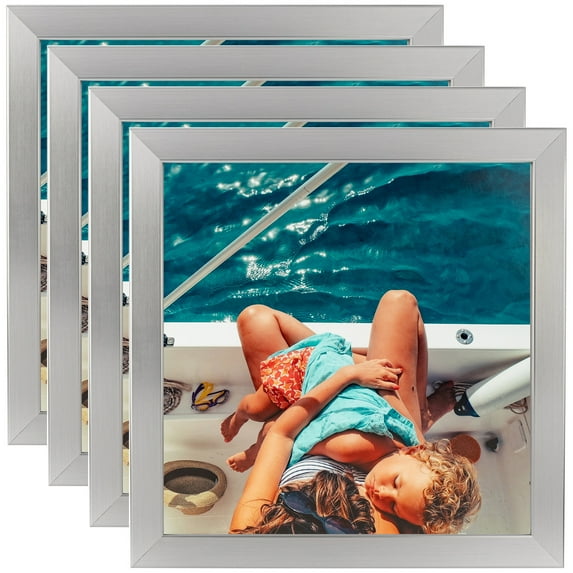 ArtToFrames 5" x 5" Stainless Steel Picture Frame, 5x5 inch Silver MDF Poster Frame (WOM-3882), 4 Pack