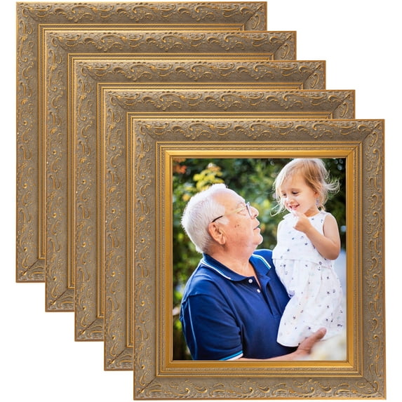 ArtToFrames 5" x 6" Majestic Gold Picture Frame, 5x6 inch Silver Wood Poster Frame (WOM-5122), 5 Pack