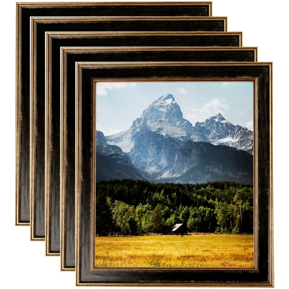 ArtToFrames 5" x 7" Black Panel With Gold Lip Picture Frame, 5x7 inch Multi Wood Poster Frame (WOM-5092), 5 Pack