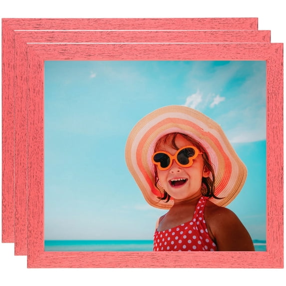 ArtToFrames 5" x 7" Distressed Pink Picture Frame, 5x7 inch Pink Wood Poster Frame (WOM-4480), 3 Pack