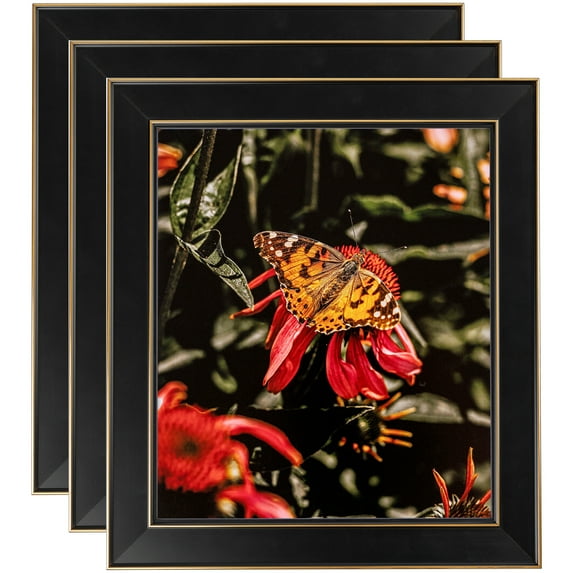 ArtToFrames 5" x 7" Honors Black with Gold Picture Frame, 5x7 inch Black Wood Poster Frame (WOM-5158), 3 Pack