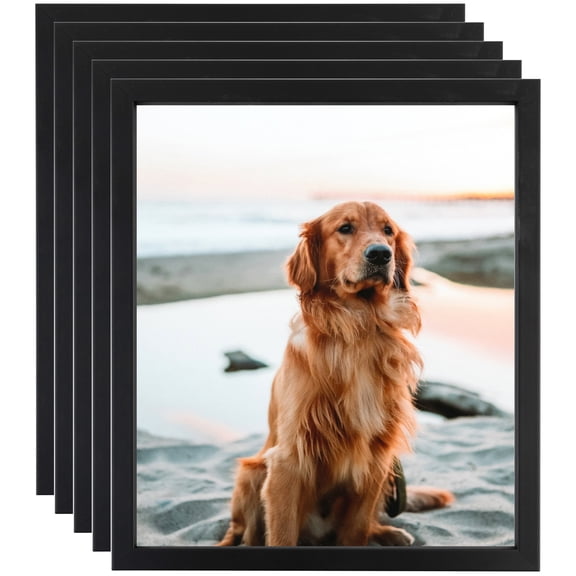 ArtToFrames 5" x 7" Satin Black Short Picture Frame, 5x7 inch Black Wood Poster Frame (WOM-1416), 5 Pack