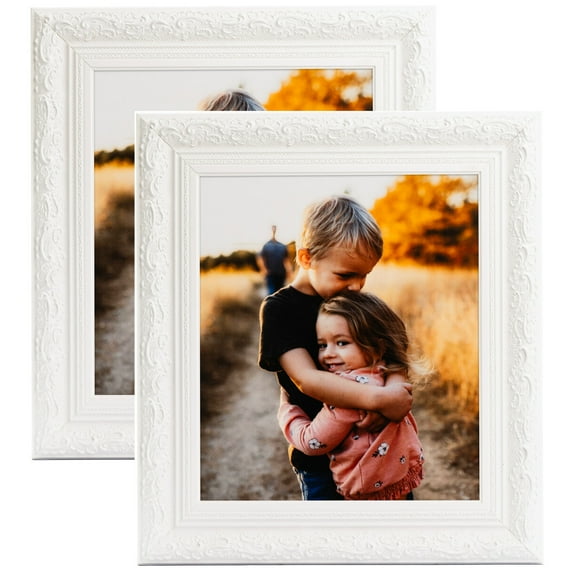 ArtToFrames 5" x 9" Majestic White Picture Frame, 5x9 inch Silver Wood Poster Frame (WOM-5198), 2 Pack