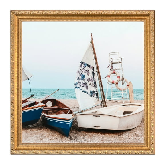 ArtToFrames 5x5" Gold with beads Picture Frame, Gold Wood Poster Frame, with Regular Glass and Foam Backing 3/16 inch (FBPL-4139)