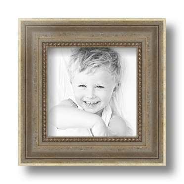 ArtToFrames 5x5 Inch Aged White Gold Picture Frame, This Silver Wood Poster Frame is Great for Your Art or Photos, Comes with Regular Glass (2036)